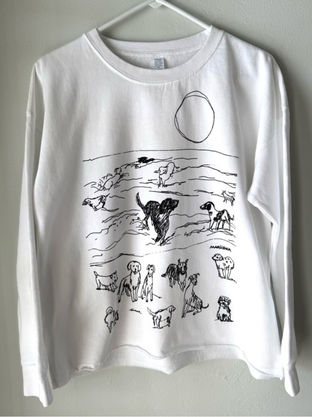 Marushka beach dogs drop shoulder 3/4 sleeve shirt Marüshka art pet lover Medium